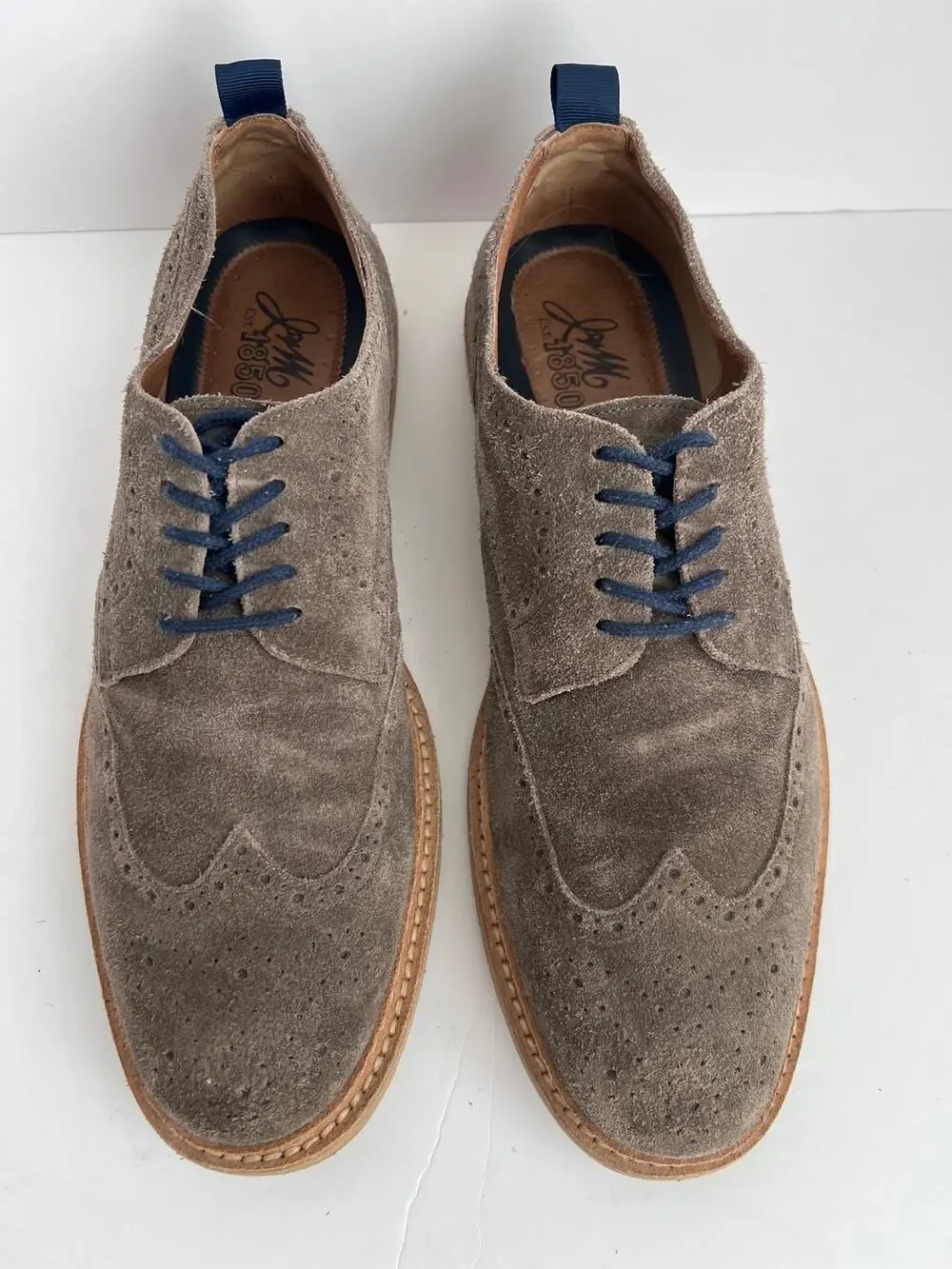Johnston & Murphy J&M 1850 Gray Suede Wingtip Brogue Oxford Shoes Men Size 12
